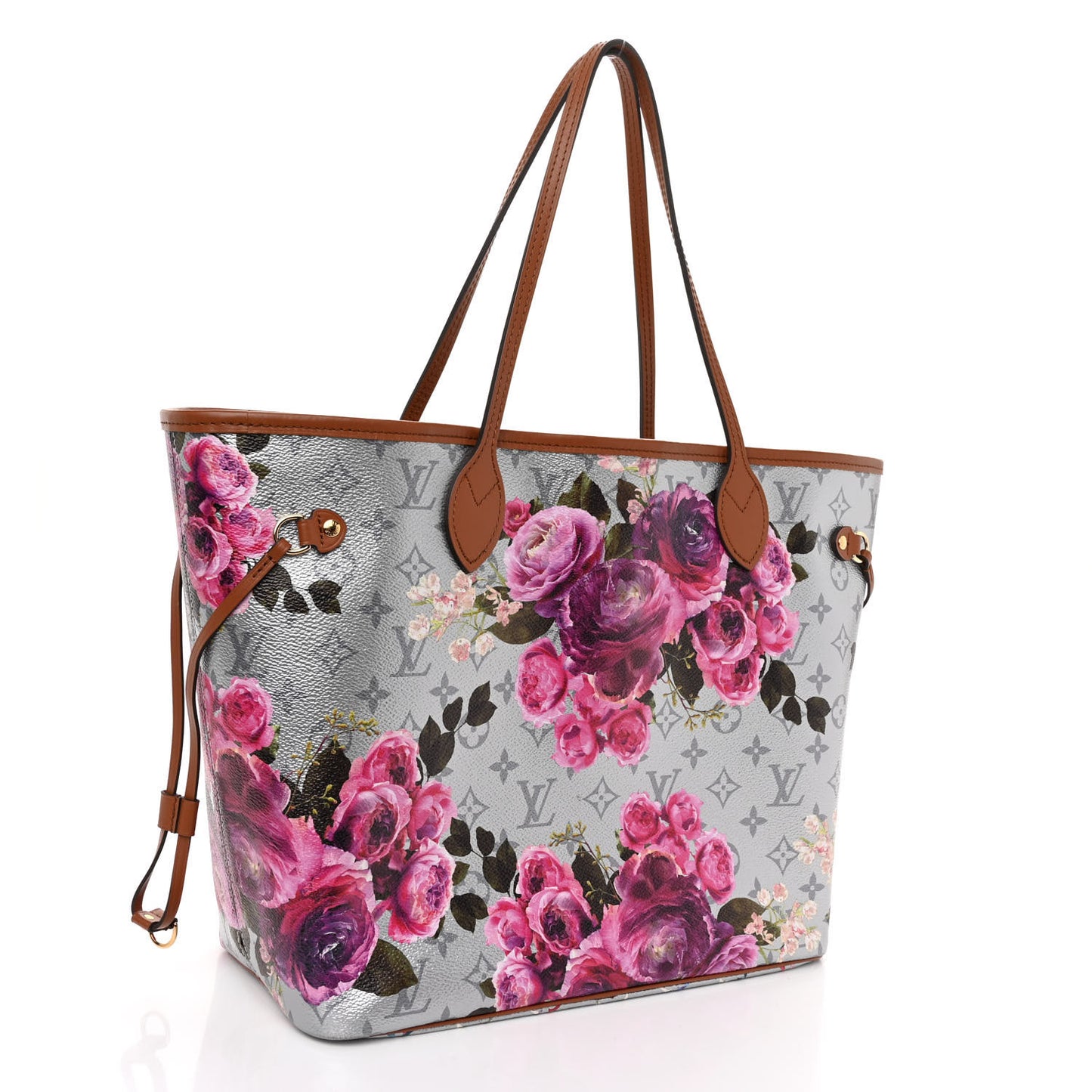 LOUIS VUITTON Metallic Monogram LV Garden Neverfull MM Silver