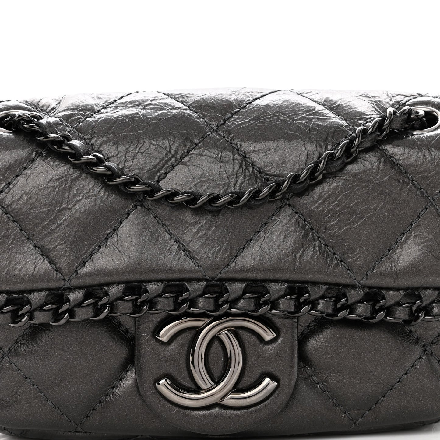 Metallic Aged Calfskin Mini Chain Me Flap Black