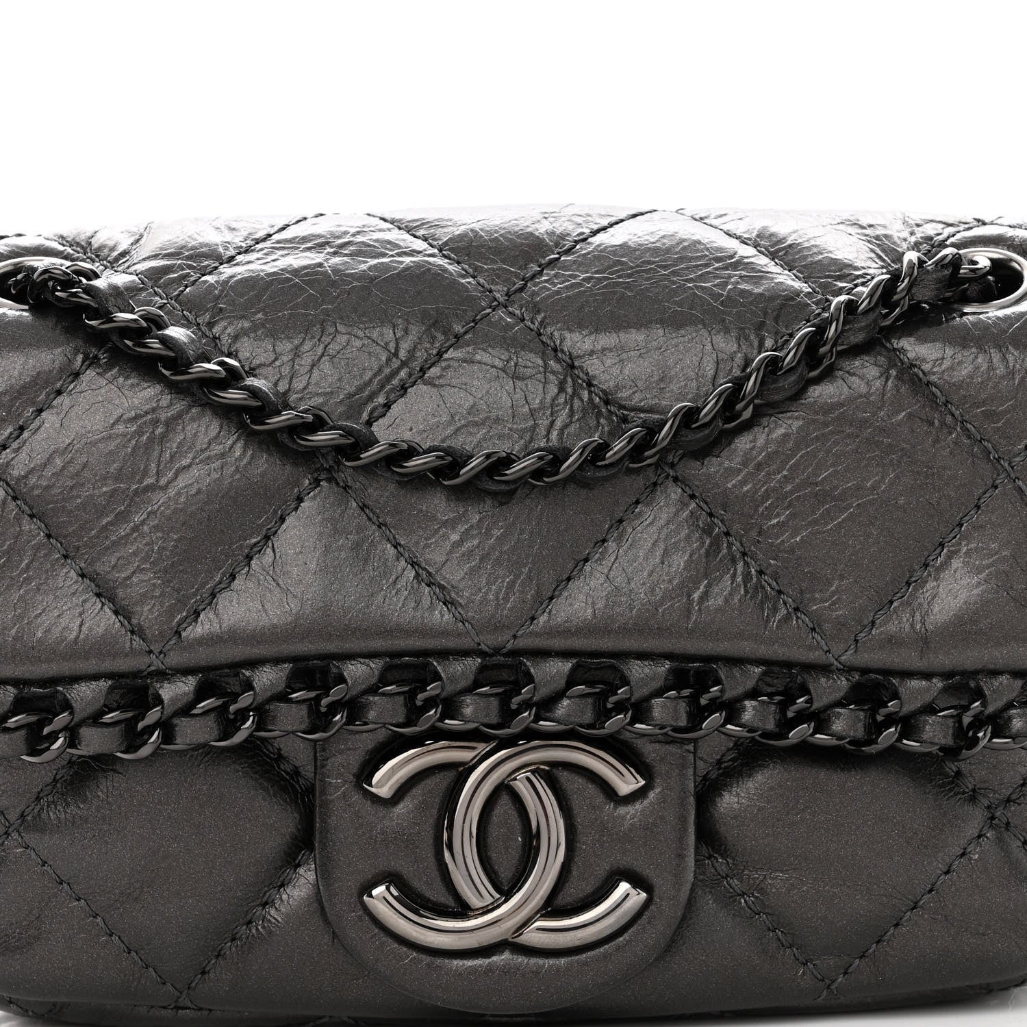 Chanel Metallic Aged Calfskin Mini Chain Me Flap Black 7 of 9