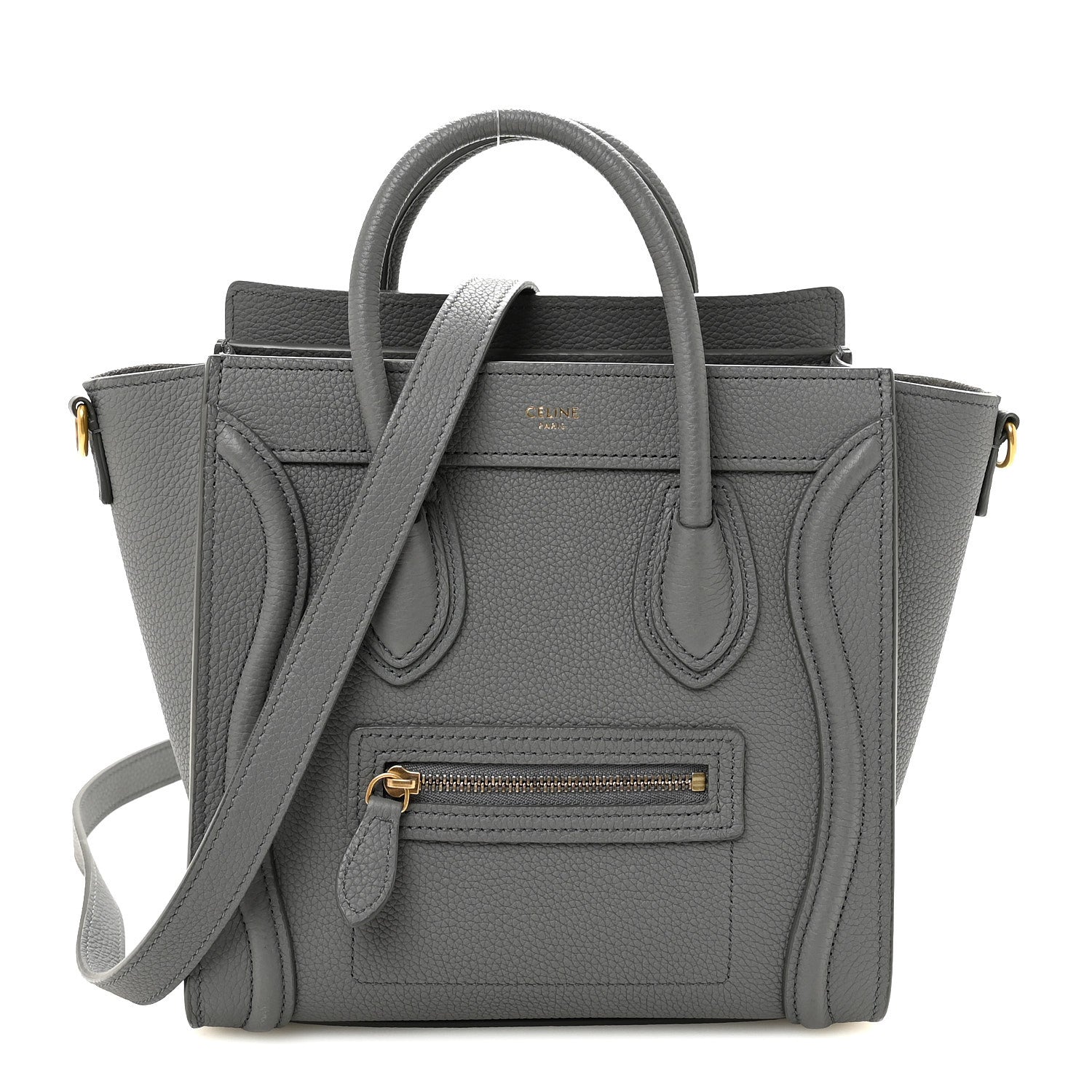 Celine Drummed Calfskin Nano Luggage Kohl 1 of 11