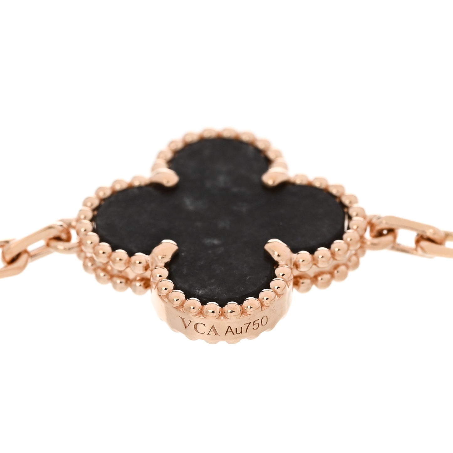 18K Rose Gold Silver Obsidian 5 Motifs Vintage Alhambra Bracelet
