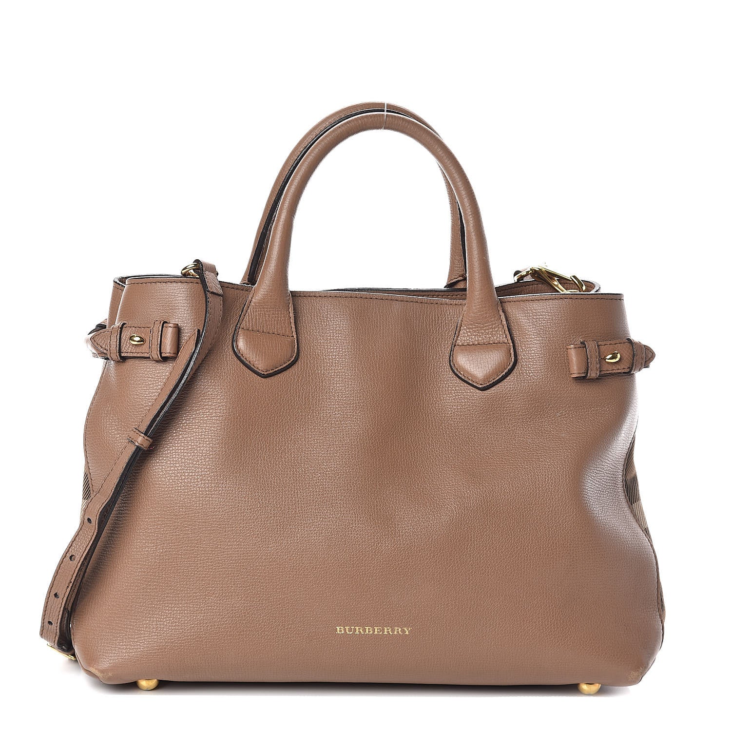 Burberry Grainy Calfskin House Check Medium Banner Tote Dark Sand 1 of 9