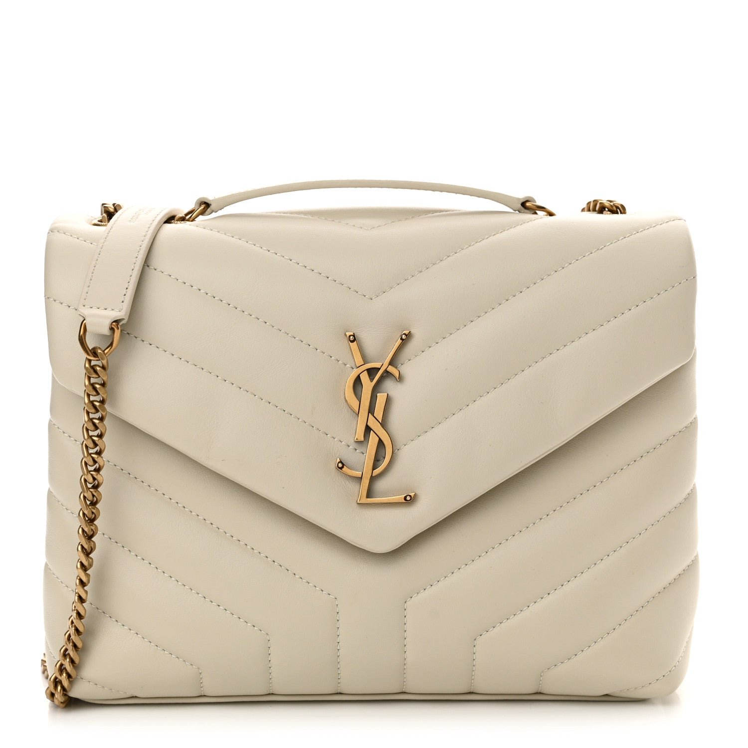 Saint Laurent Calfskin Y Quilted Monogram Small Loulou Chain Satchel Crema Soft 1 of 11