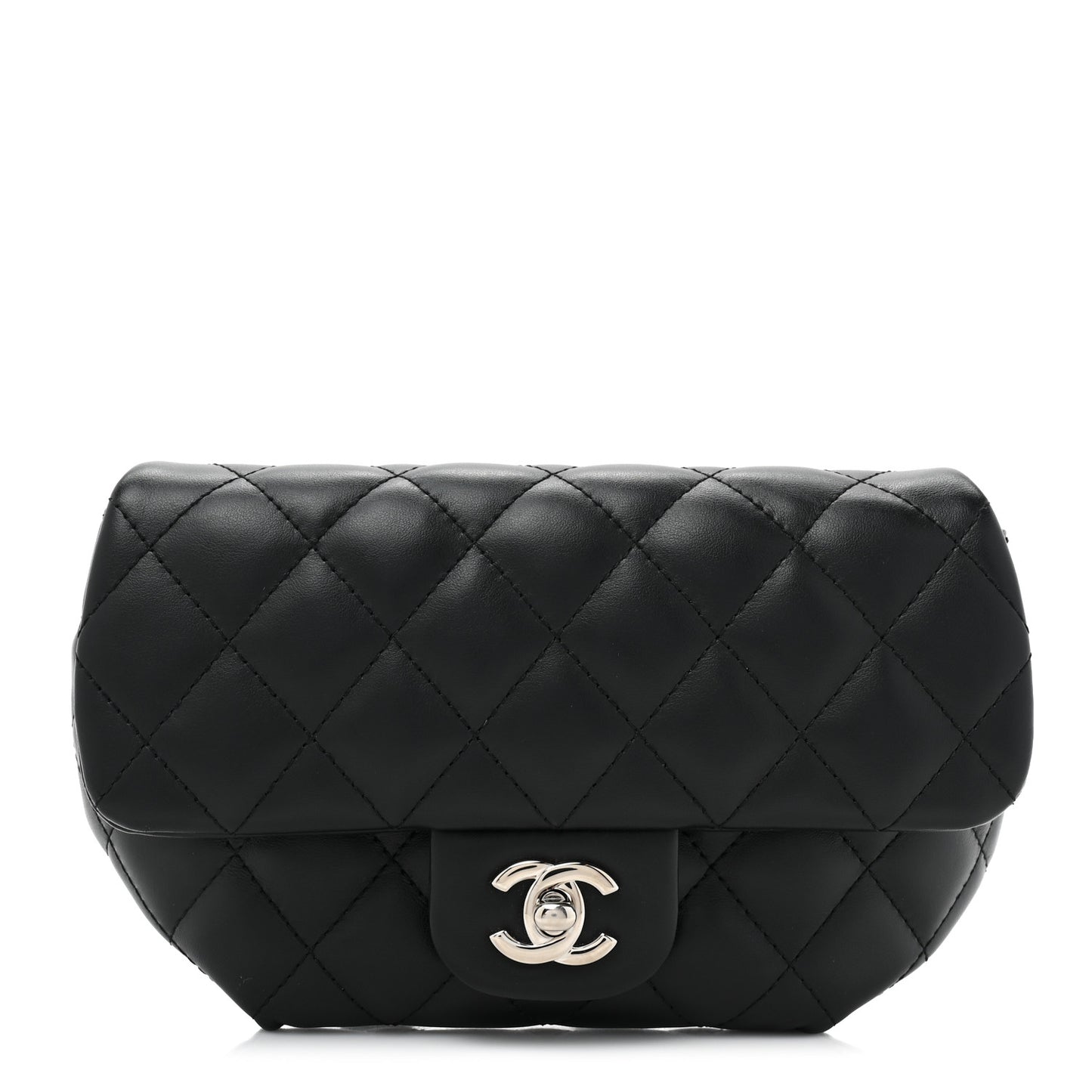 Calfskin Quilted CC Uniform Flap Belt Bag Black
