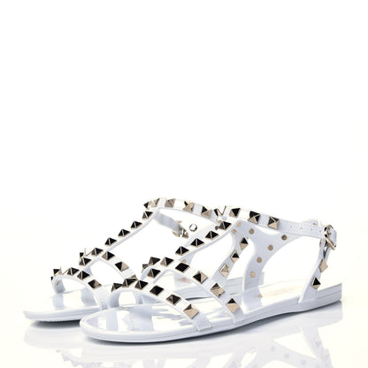 Valentino Garavani PVC Jelly Rockstud Caged Flat T-Strap Sandals 35 Optic White 3 of 10