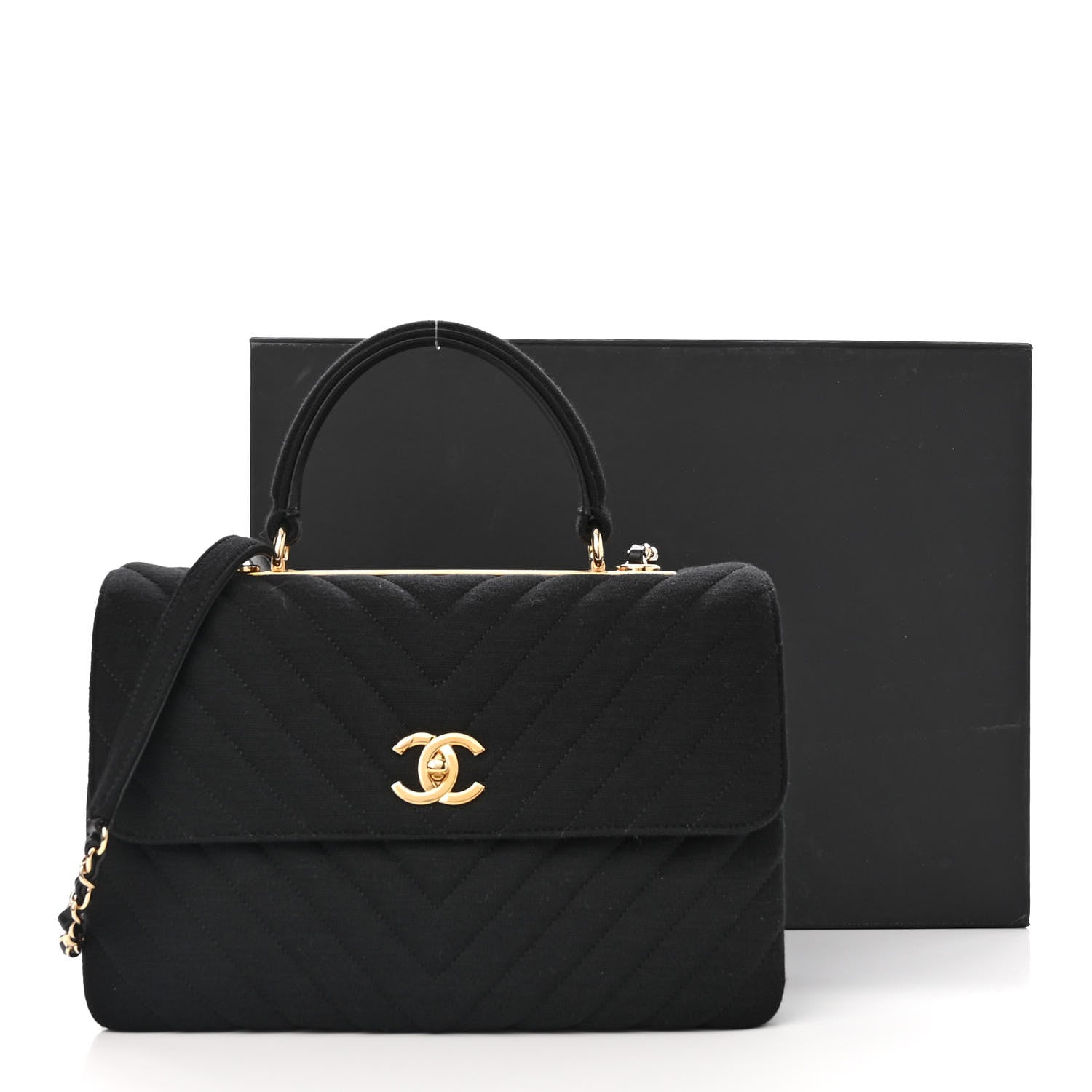 Chanel Jersey Chevron Quilted Medium Trendy CC Dual Handle Flap Bag Black 11 of 11
