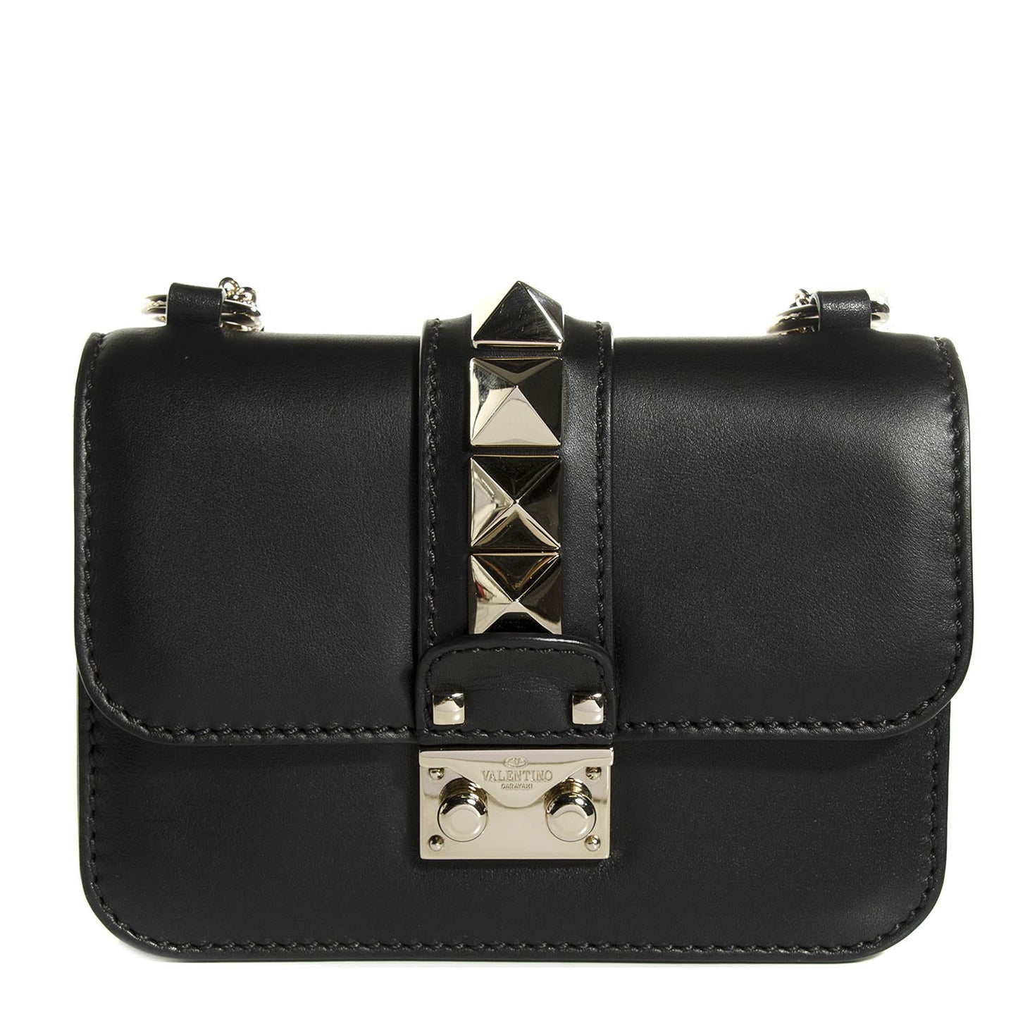 Vitello Mini Glam Lock Rockstud Flap Black