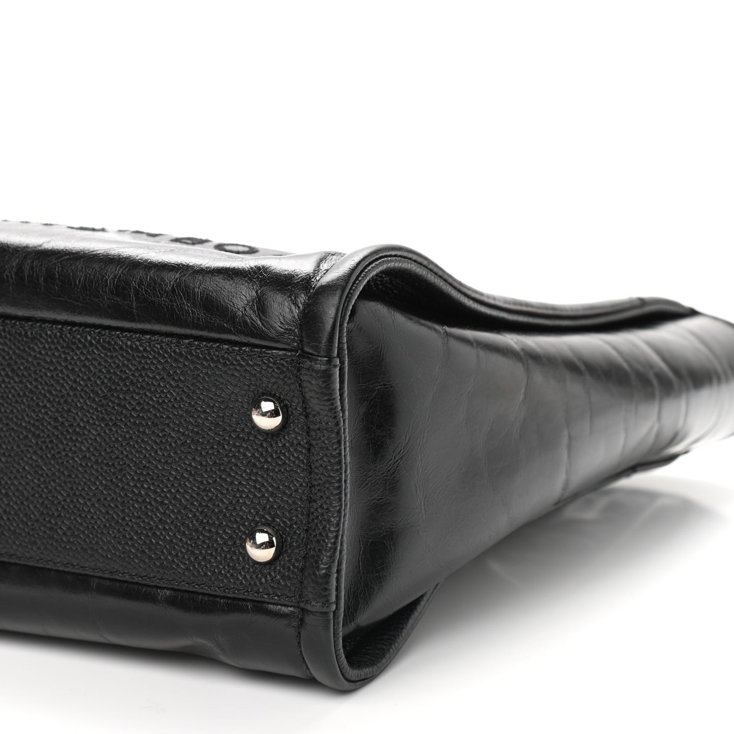Glazed Calfskin Mini Deauville Tote Black