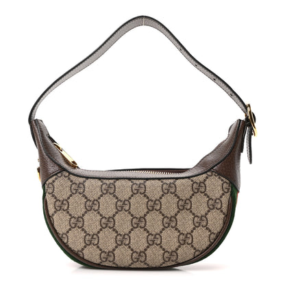 Gucci GG Supreme Monogram Textured Calfskin Web Mini Ophidia Half Moon Hobo Beige Ebony New Acero 1 of 9