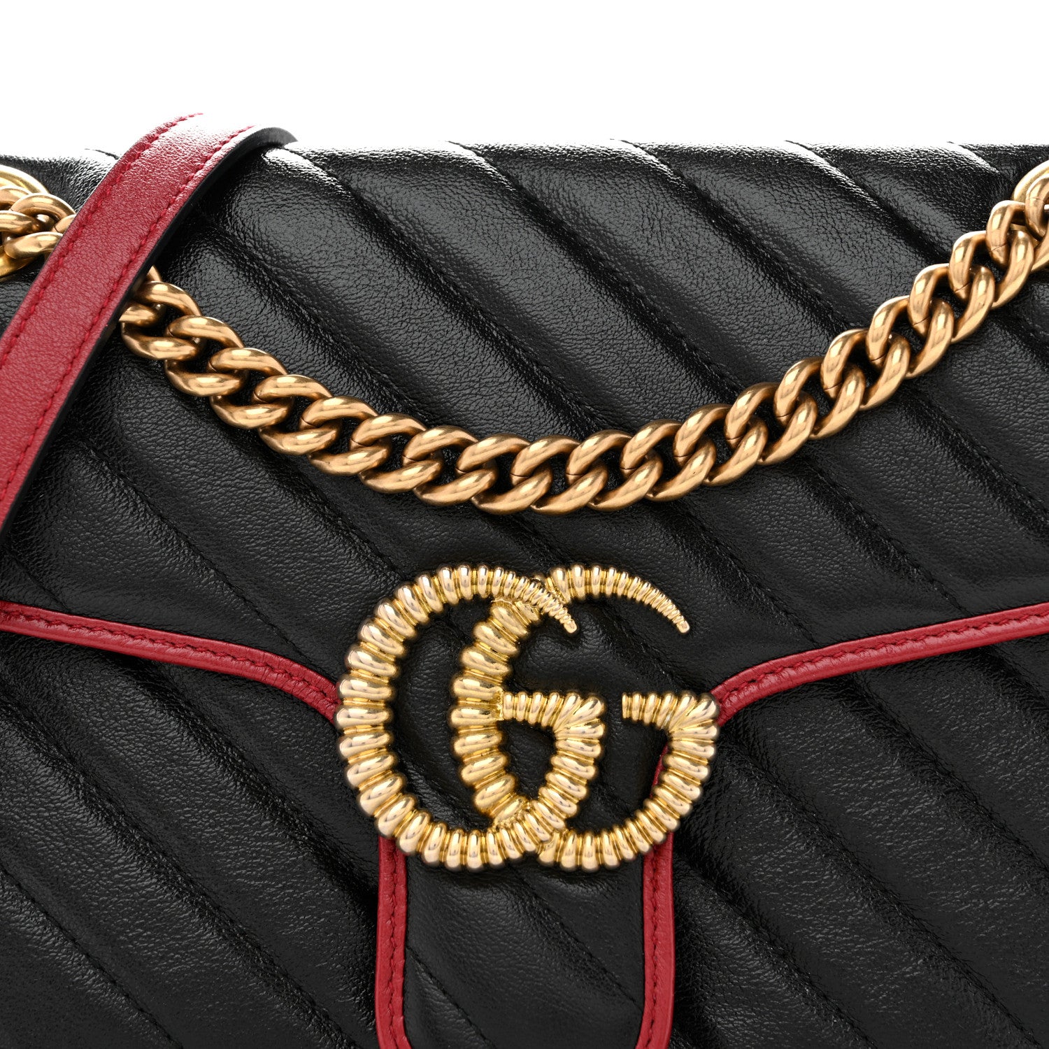Gucci Vintage Effect Calfskin Matelasse Diagonal Small Torchon GG Marmont Shoulder Bag Black Romantic Cherry 8 of 11