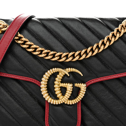 Gucci Vintage Effect Calfskin Matelasse Diagonal Small Torchon GG Marmont Shoulder Bag Black Romantic Cherry 8 of 11