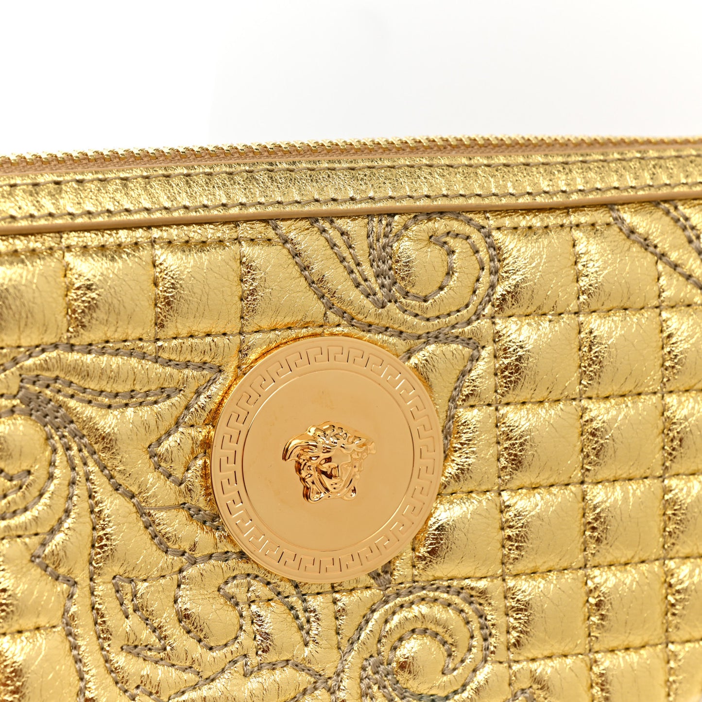 Metallic Nappa Barocco Quilted Vanitas Chain Crossbody Bag Gold
