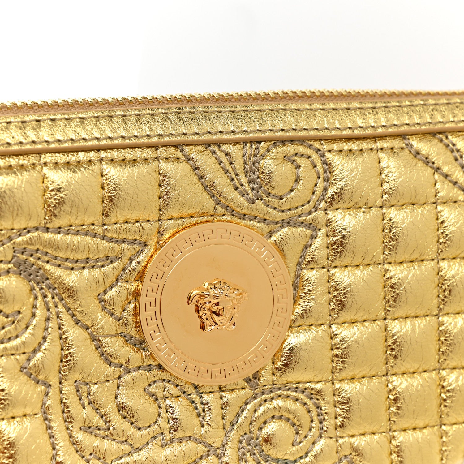 Versace Metallic Nappa Barocco Quilted Vanitas Chain Crossbody Bag Gold 8 of 9