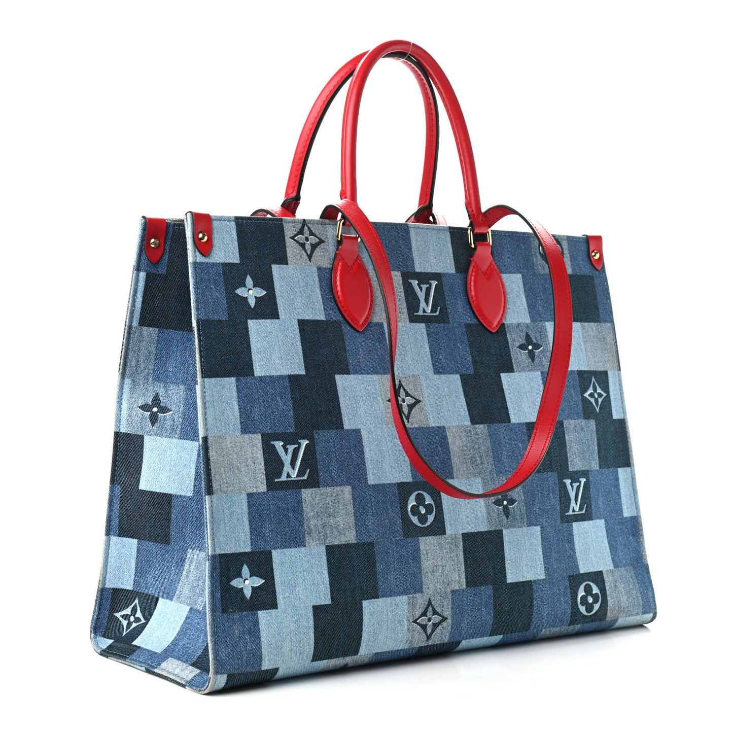 Denim Damier Monogram Onthego Blue Rouge