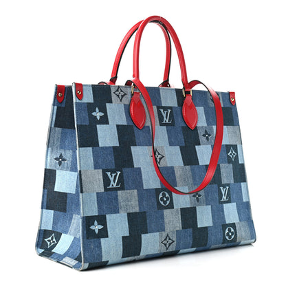 Louis Vuitton Denim Damier Monogram Onthego Blue Rouge 3 of 13