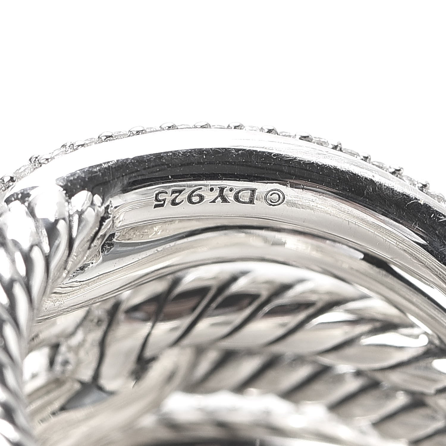 David Yurman Sterling Silver Diamond 19mm Labyrinth Triple Loop Ring 52 6 5 of 5