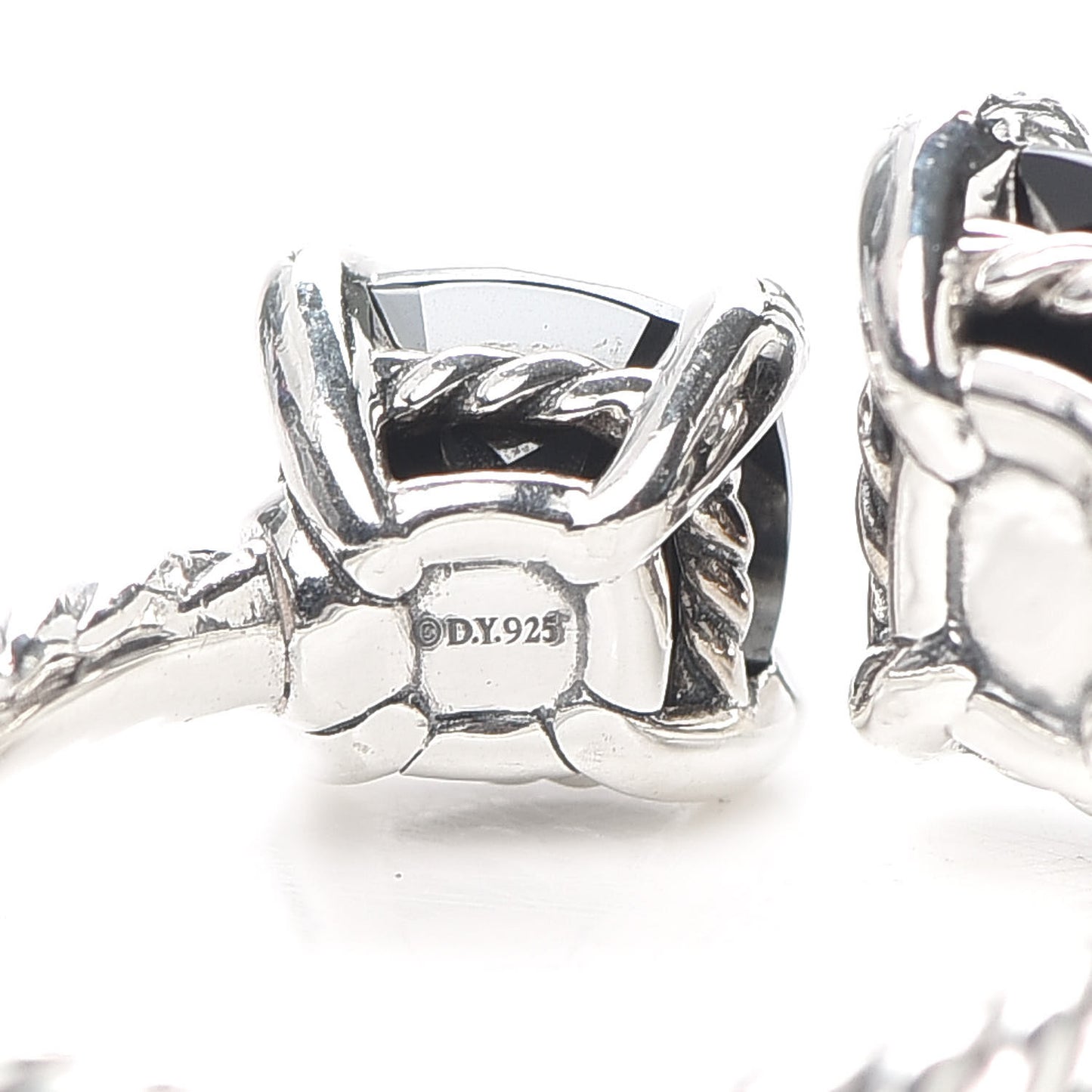 Sterling Silver Diamond Black Onyx Hematite Chatelaine Bypass Ring 50 5.25