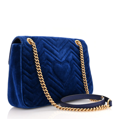 Gucci Velvet Matelasse Medium GG Marmont Shoulder Bag Cobalt Blue 3 of 14