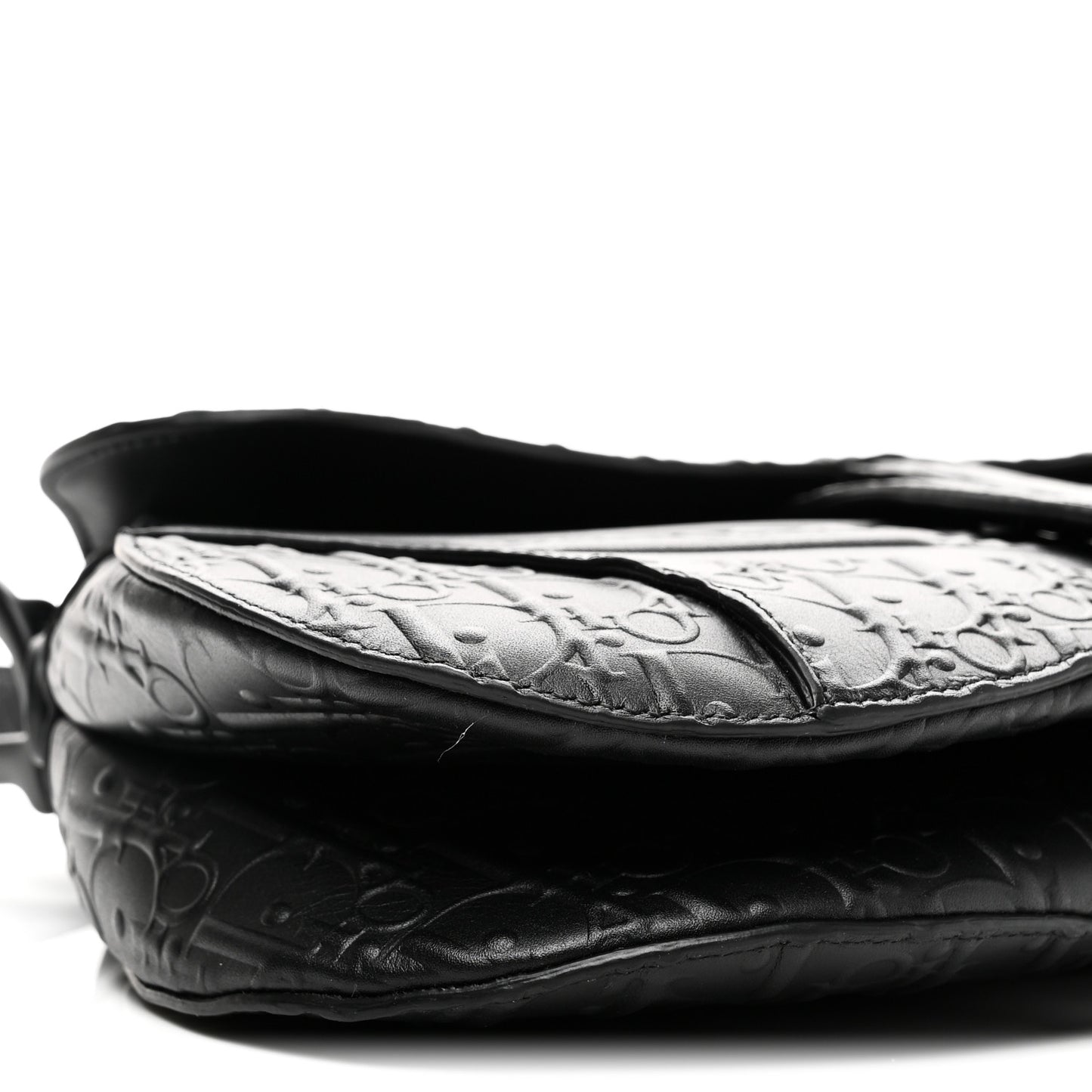 Calfskin Embossed Oblique Saddle Bag Black