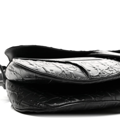 Christian Dior Calfskin Embossed Oblique Saddle Bag Black 9 of 10