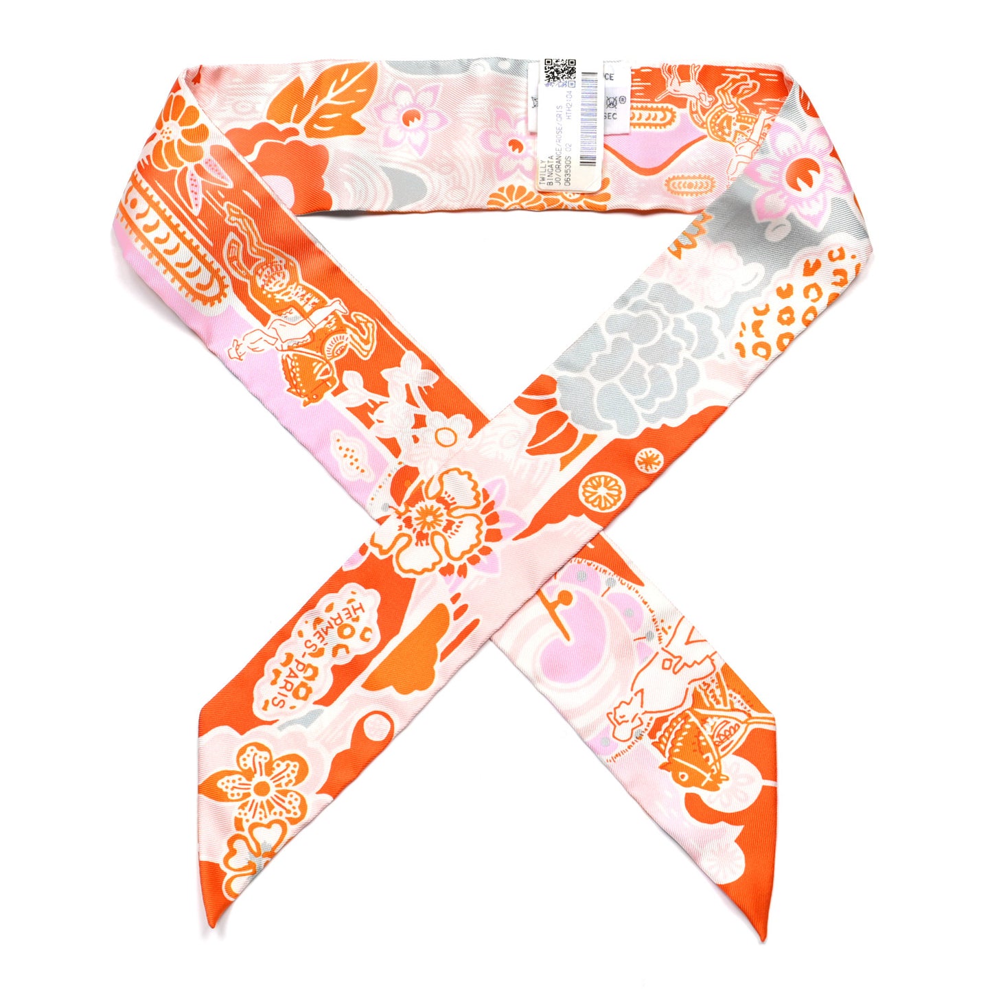 Silk Bingata Twilly Orange Rose Gris