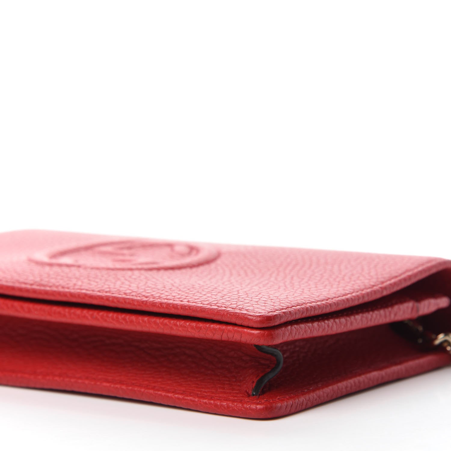 Gucci Pebbled Calfskin Soho Wallet on Chain Hibiscus Red 7 of 10