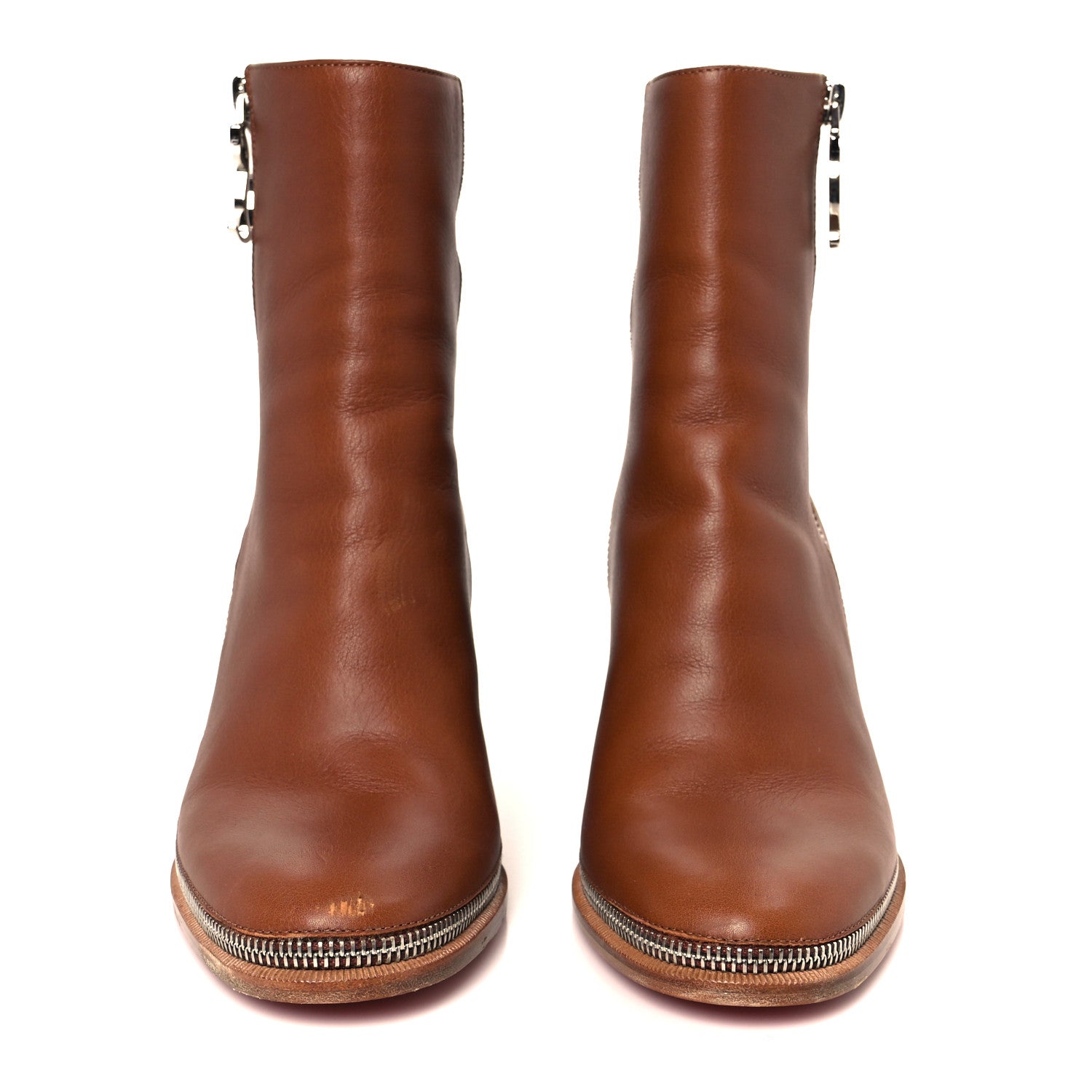 Christian Louboutin Calfskin CL Zip Booty 70 Ankle Boots 38 Cuoio