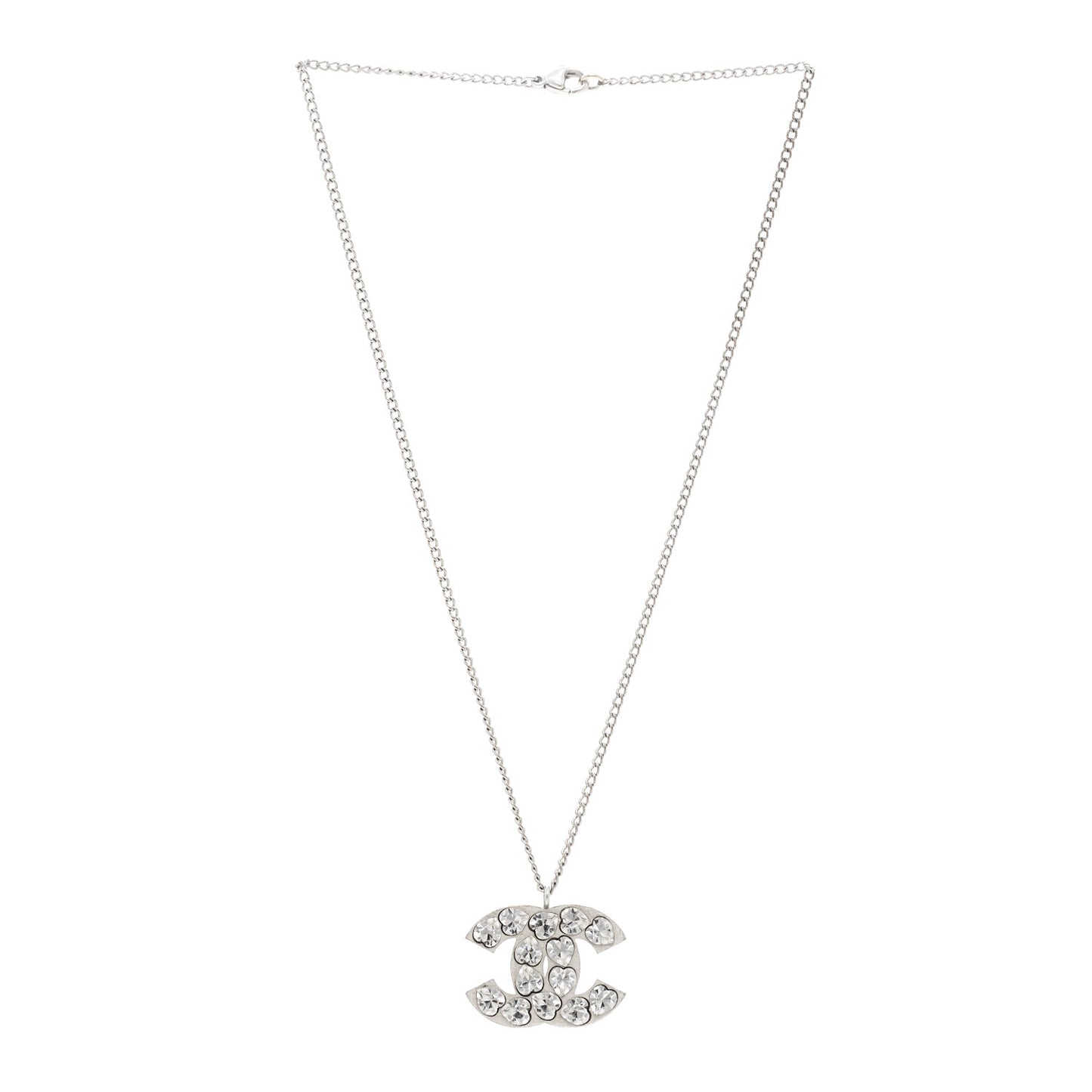 Heart Crystal CC Necklace Silver