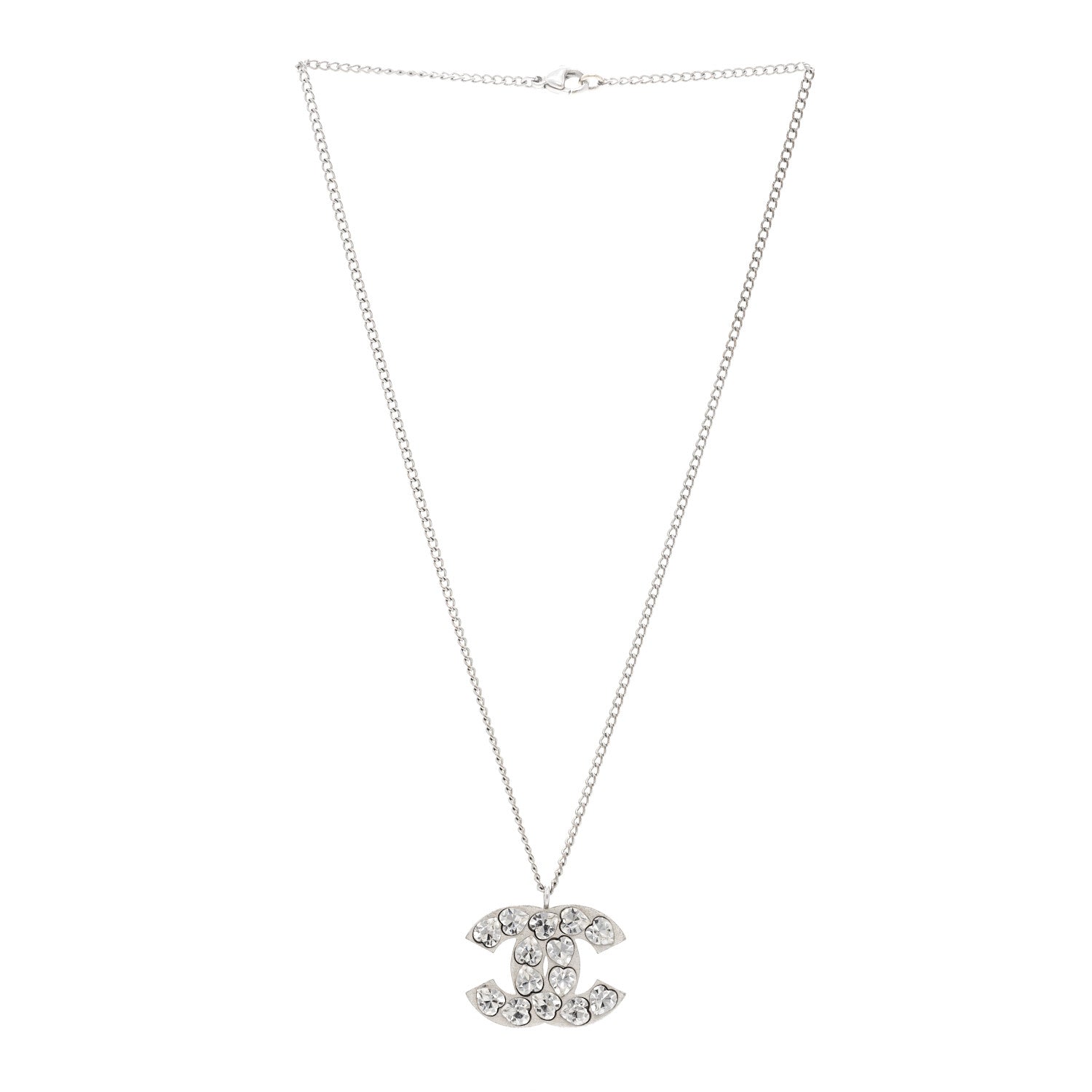 Chanel Heart Crystal CC Necklace Silver 3 of 5