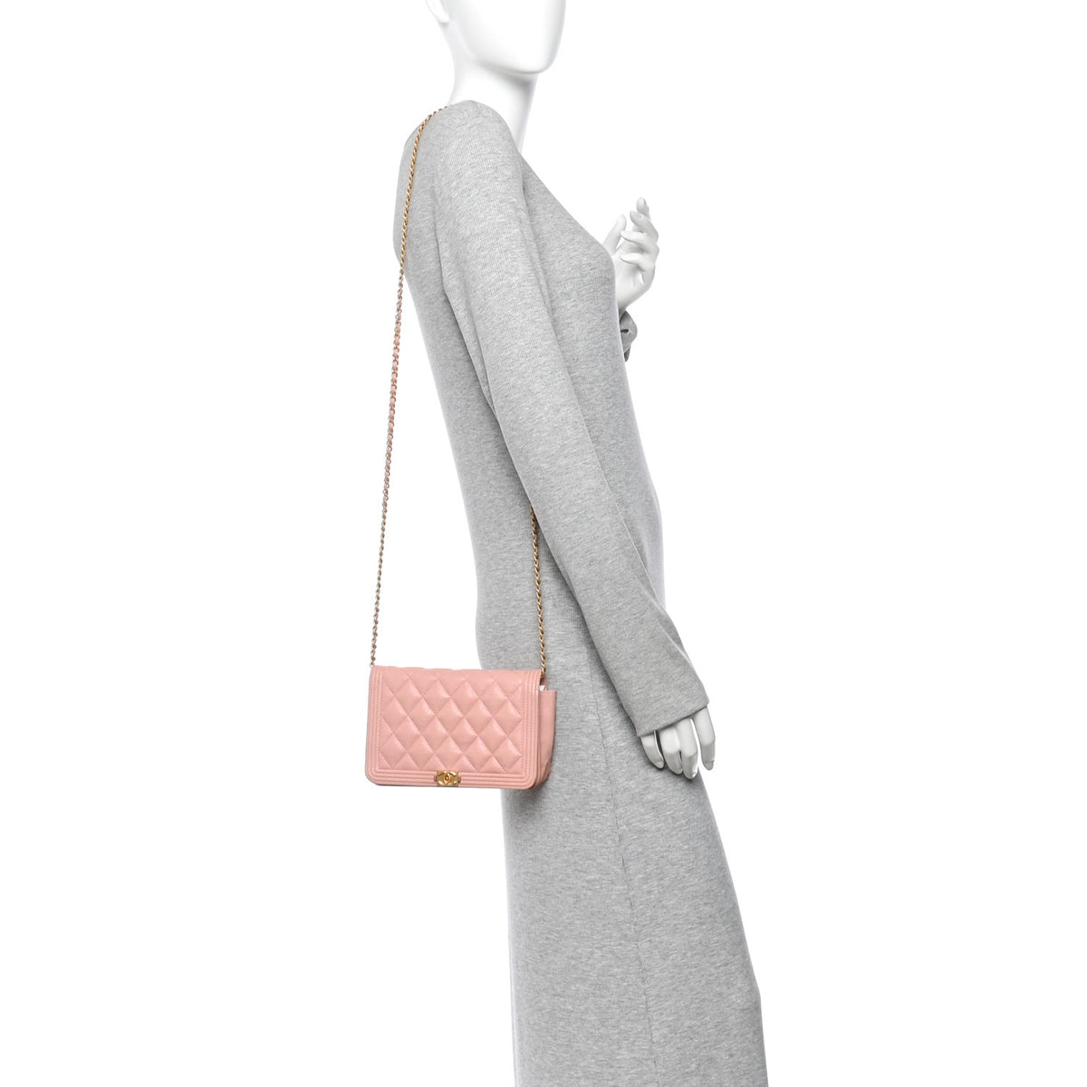 Caviar Quilted Boy Wallet On Chain WOC Pink