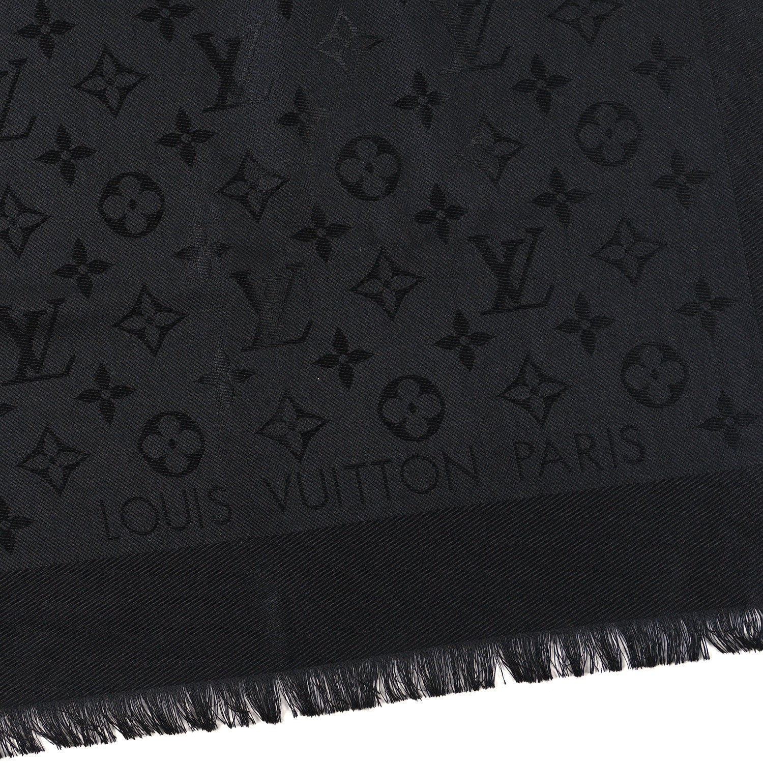 Louis Vuitton Silk Wool Monogram Shawl Black 2 of 3