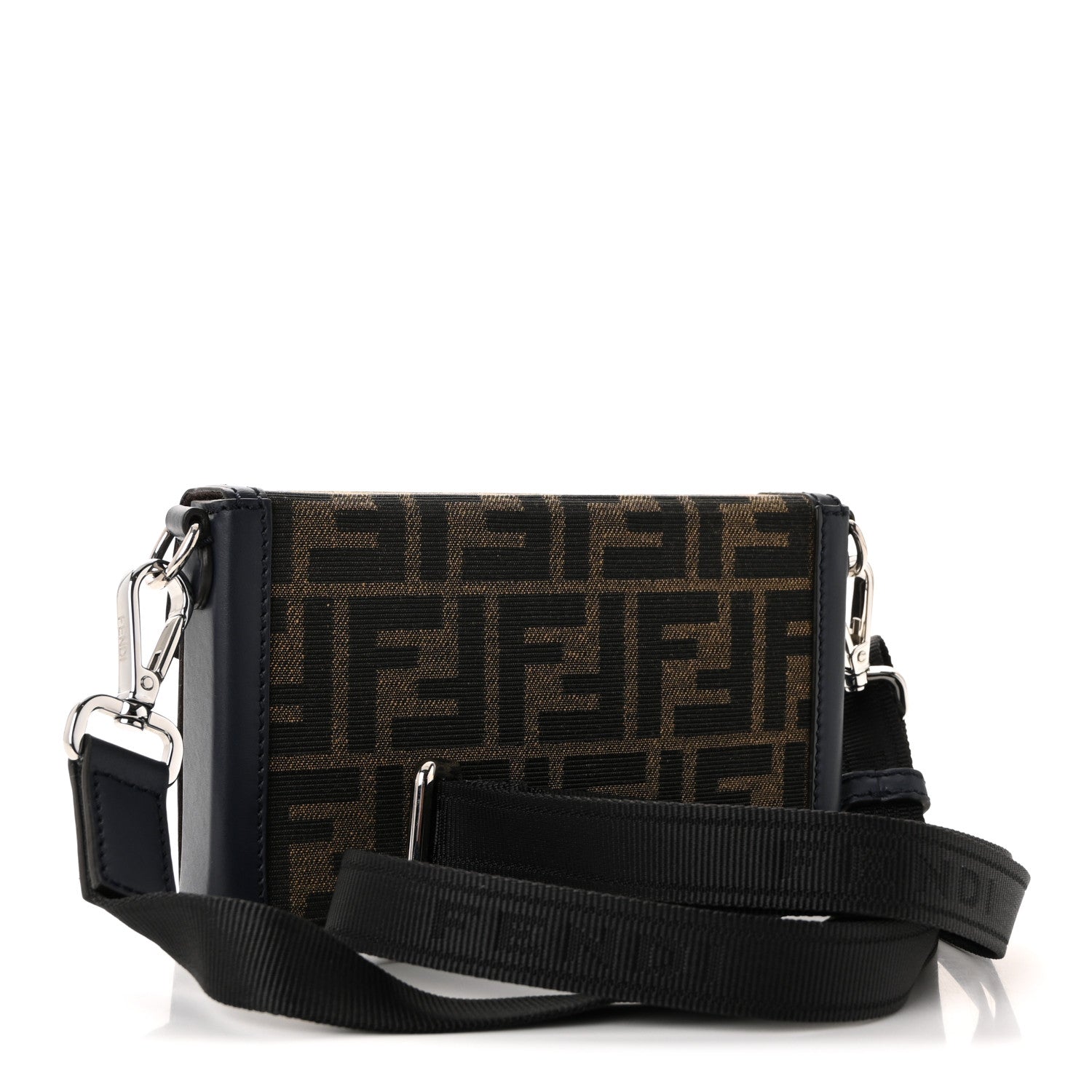 Fendi Recycled Fabric Jacquard Vitello King FF 1974 Baguette Soft Trunk Phone Pouch Tobacco Moro Notte 3 of 10