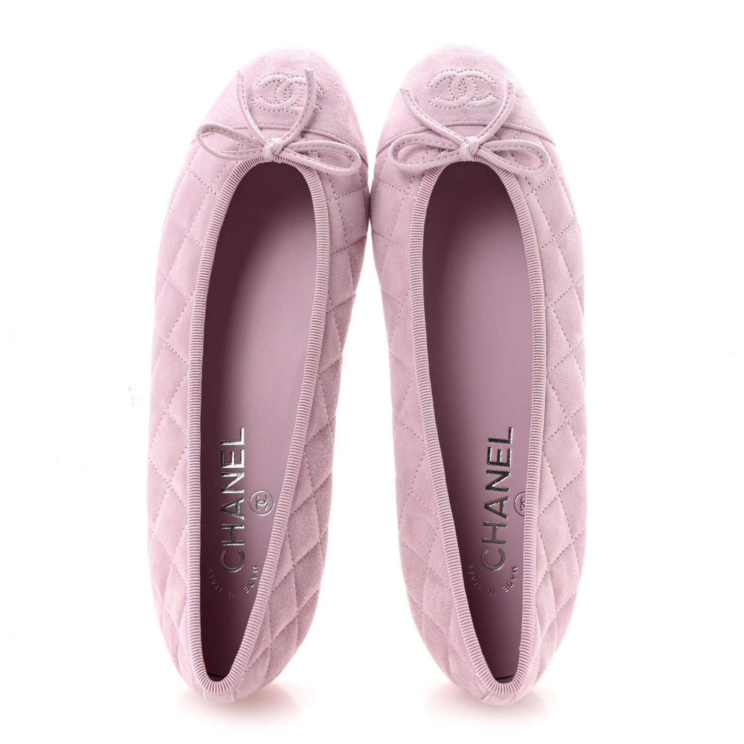 Chanel Suede Kidskin Quilted Cap Toe CC Ballerina Flats 38.5 Light Pink 2 of 10