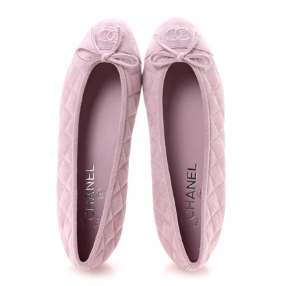 Chanel Suede Kidskin Quilted Cap Toe CC Ballerina Flats 38.5 Light Pink 2 of 10