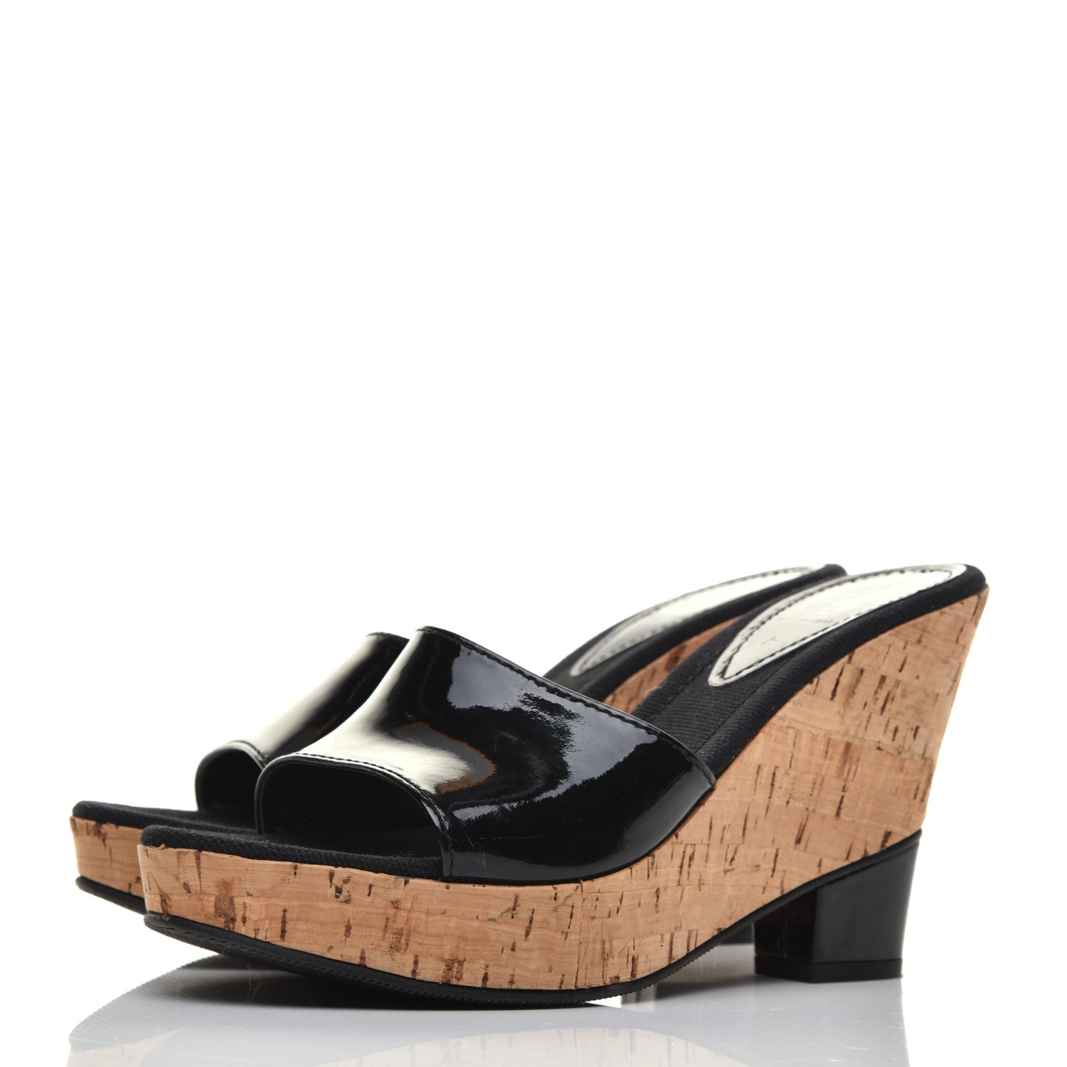 Fendi Patent Cork Wedge Sandals 37 Black 3 of 7