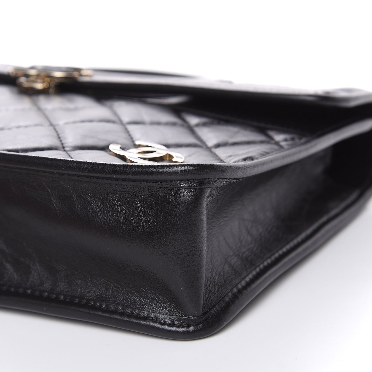 Aged Calfskin Charms Flap Bag Black