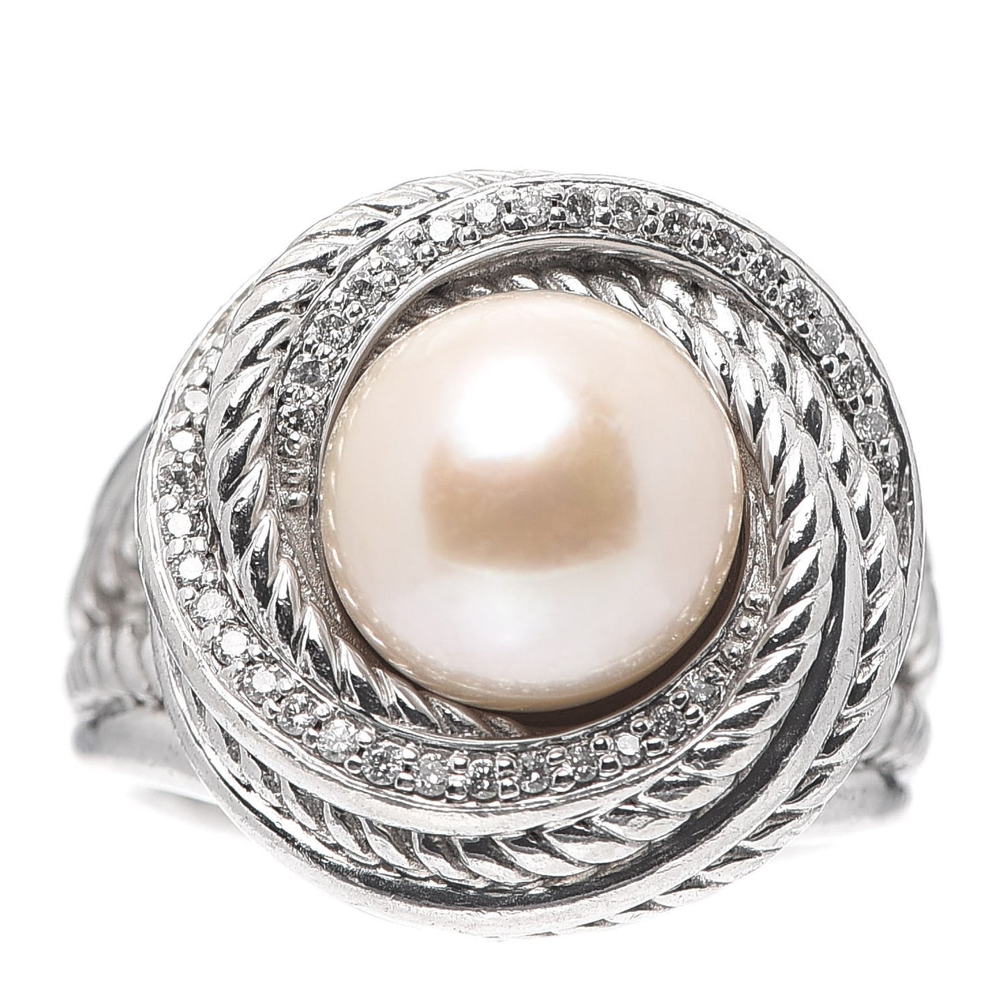Sterling Silver Diamond Pearl 10mm Crossover Ring 54 6.75