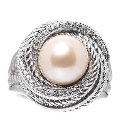 David Yurman Sterling Silver Diamond Pearl 10mm Crossover Ring 54 6.75 1 of 5