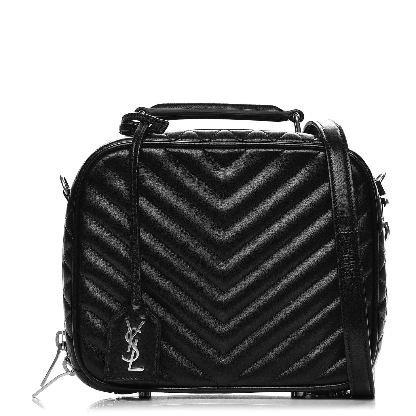 Lambskin Matelasse Chevron Lunchbox Bag Black