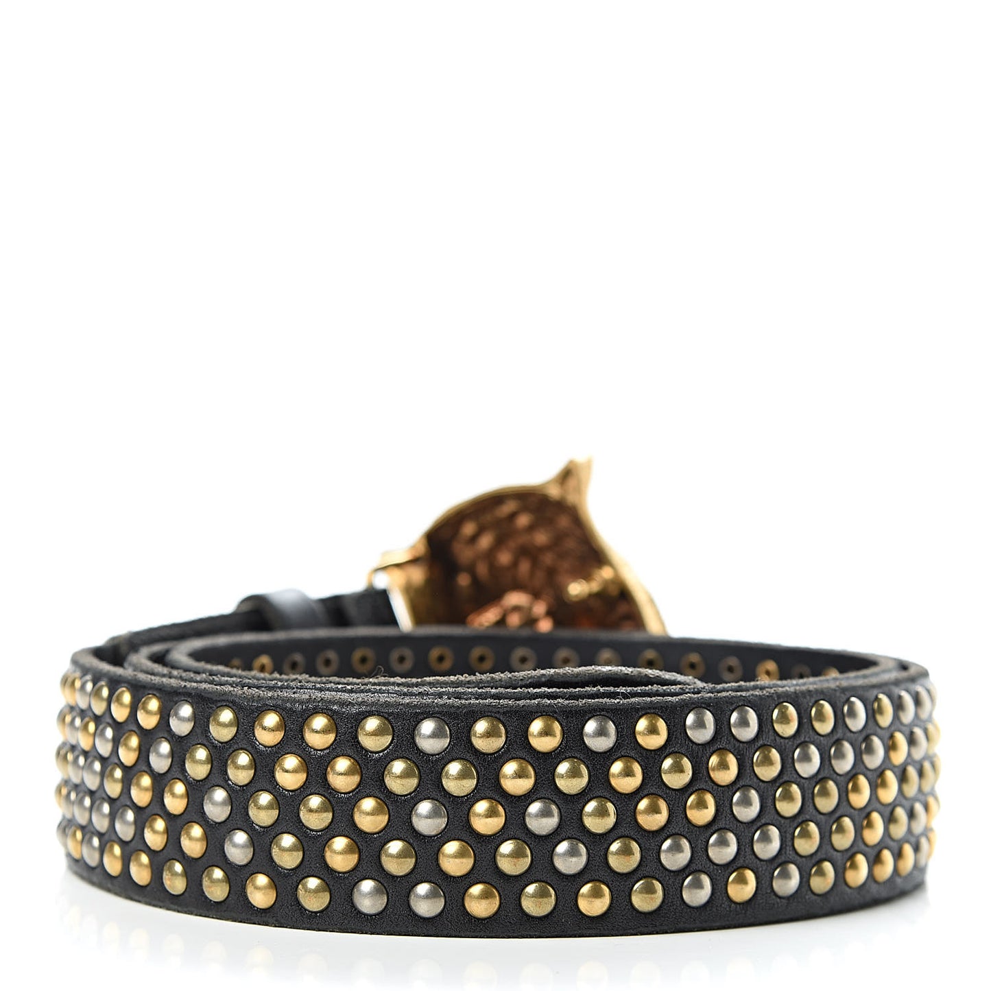 Calfskin Studded Feline Belt 90 36 Black