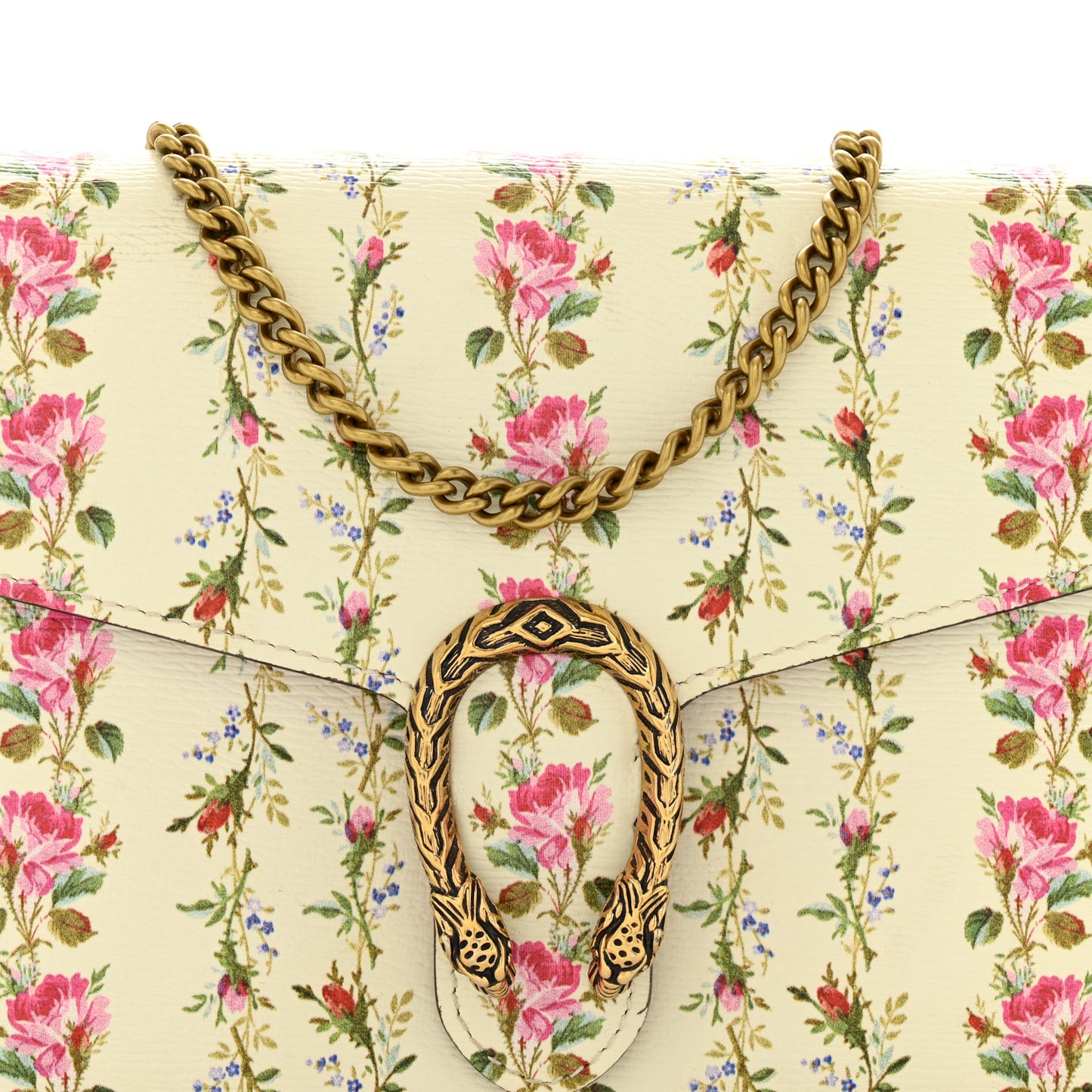 Calfskin Floral Print Mini Dionysus Chain Wallet Ivory Pink