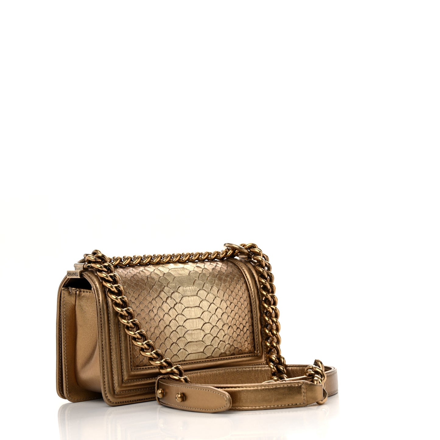 Snakeskin Calfskin Small Boy Flap Gold