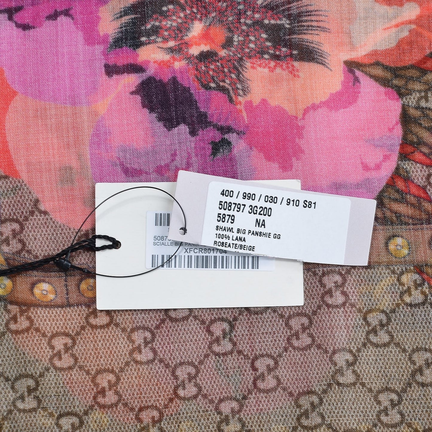 Wool Jacquard GG Monogram Big Panshie Fringe Shawl Roseate Beige