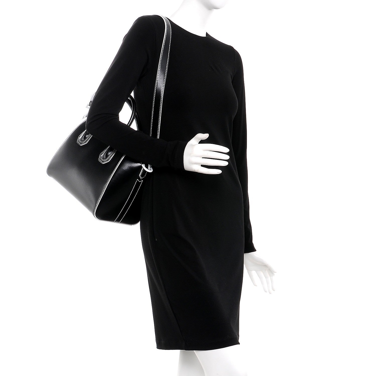 Givenchy Calfskin Contrast Topstitch Small Antigona Black White 2 of 7