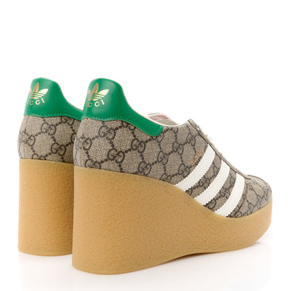 Gucci X ADIDAS GG Supreme Monogram Gazelle Wedge Sneakers 41 Beige Ebony Off White New Shamarock 4 of 9