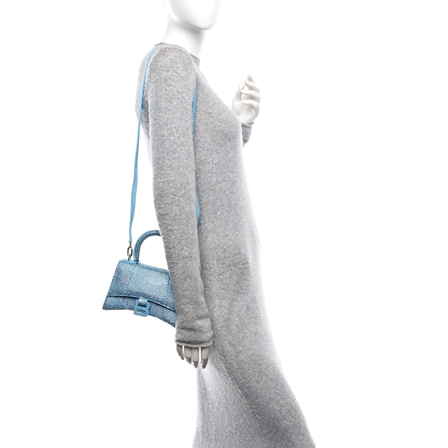 Balenciaga Strass Suede Hourglass Top Handle Bag XS Light Blue 2 of 11