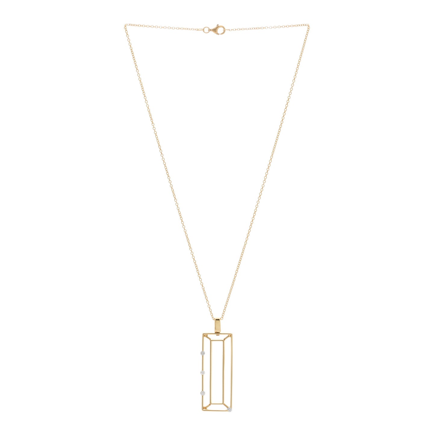 18K Yellow Gold Diamond Double Rectangular Pendant Necklace
