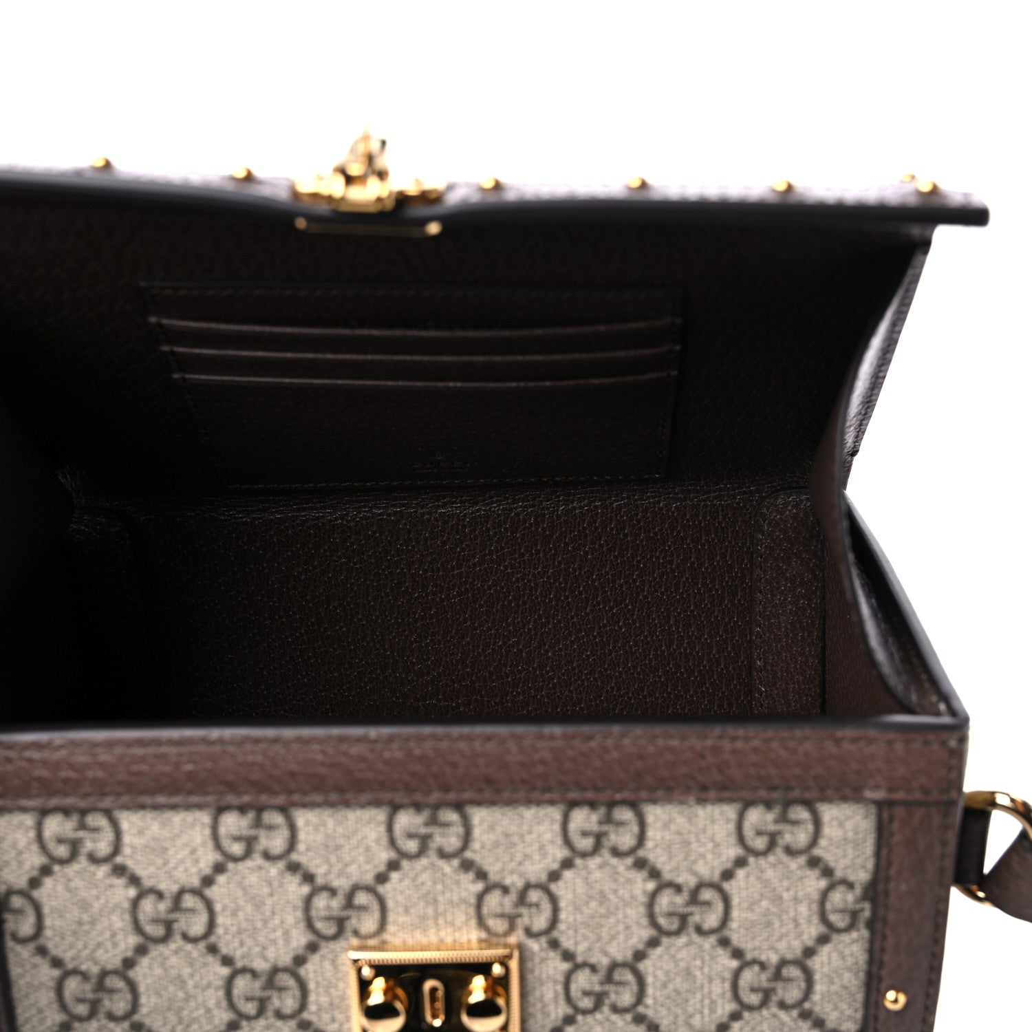 Gucci GG Supreme Monogram Textured Dollar Calfskin Mini Trunk Shoulder Bag Beige Ebony New Acero 6 of 9