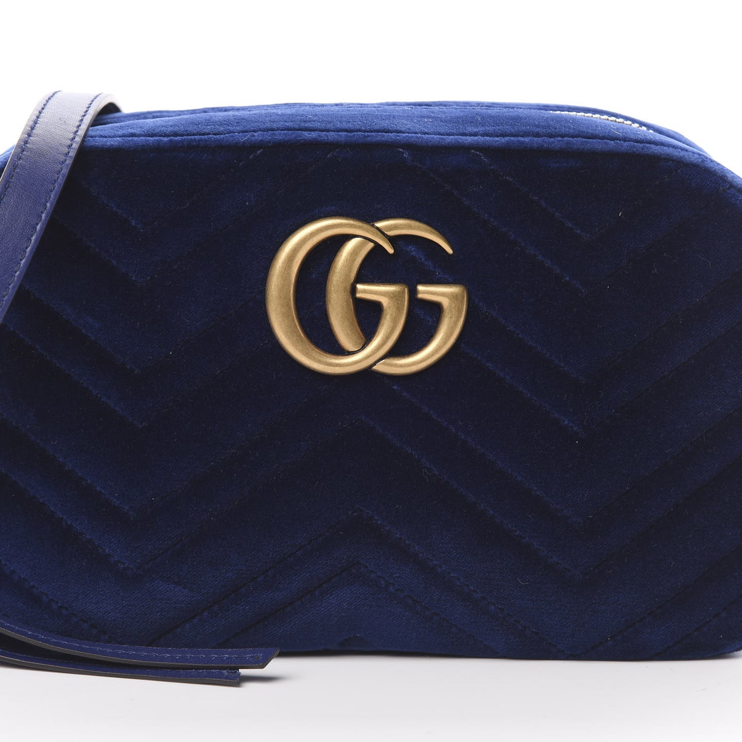 Velvet Matelasse Small GG Marmont Chain Shoulder Bag Cobalt