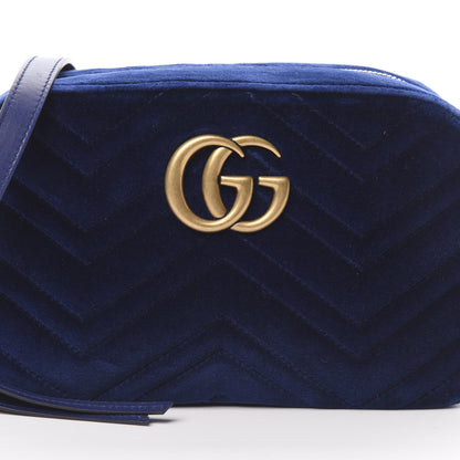 Gucci Velvet Matelasse Small GG Marmont Chain Shoulder Bag Cobalt 8 of 10